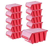 KADAX Lot de 10 boîtes de rangement empilables avec couvercle, en plastique PP, dans différentes tailles et couleurs, avec rabat pour mur d'outils (rouge, 155 x 100 mm) K6536