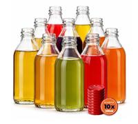KADAX Lot de 10 Bouteilles en Verre 330ml avec Bouchon à vis Rouge - Bouteilles vides à remplir pour jus, sirop, Huile et Liqueur, Conservation Alimentaire
