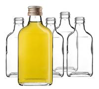 KADAX Lot de 10 gourdes Plates en Verre 200ml - Petites fioles à Bouchon vissant pour liqueurs, alcools & décorations