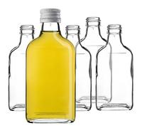 KADAX Lot de 10 gourdes Plates en Verre 200ml - Petites fioles à Bouchon vissant pour liqueurs, alcools & décorations