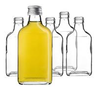 KADAX Lot de 10 gourdes Plates en Verre 200ml - Petites fioles à Bouchon vissant pour liqueurs, alcools & décorations