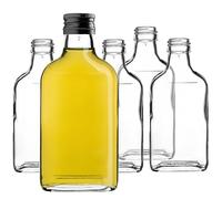 KADAX Lot de 10 gourdes Plates en Verre 200ml - Petites fioles à Bouchon vissant pour liqueurs, alcools & décorations