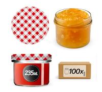 KADAX Lot de 100 bocaux à confiture TO82 - 235 ml - Rouge à carreaux - Avec couvercle à visser - Pour miel et confiture