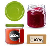 KADAX Lot de 100 bocaux en verre 200ml Ø66 - avec couvercle à vis hermétique, lavables au lave-vaisselle, pour confitures, miel, conserves et épices