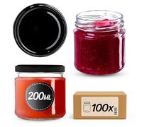 KADAX Lot de 100 bocaux en verre 200ml Ø66 - Couvercle Twist-Off hermétique TO66 - Pour confitures, conserves, cornichons, miel & fermentation