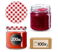 KADAX Lot de 100 bocaux en verre 200ml Ø66 - Couvercle Twist-Off hermétique TO66 - Pour confitures, conserves, cornichons, miel & fermentation