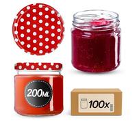 KADAX Lot de 100 bocaux en verre 200ml Ø66 - Couvercle Twist-Off hermétique TO66 - Pour confitures, conserves, cornichons, miel & fermentation