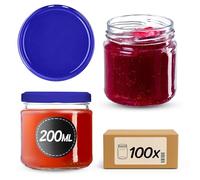 KADAX Lot de 100 bocaux en verre 200ml Ø66 - Couvercle Twist-Off hermétique TO66 - Pour confitures, conserves, cornichons, miel & fermentation