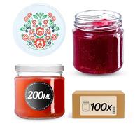 KADAX Lot de 100 bocaux en verre 200ml Ø66 - Couvercle Twist-Off hermétique TO66 - Pour confitures, conserves, cornichons, miel & fermentation