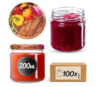 KADAX Lot de 100 bocaux en verre 200ml Ø66 - Couvercle Twist-Off hermétique TO66 - Pour confitures, conserves, cornichons, miel & fermentation