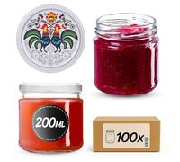 KADAX Lot de 100 bocaux en verre 200ml Ø66 - Couvercle Twist-Off hermétique TO66 - Pour confitures, conserves, cornichons, miel & fermentation