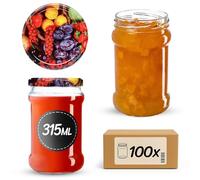 KADAX Lot de 100 bocaux en verre 315ml Ø66 à pois rouges - Couvercle Twist-Off hermétique TO66 - Pour confitures, conserves, cornichons, miel & fermentation