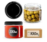 KADAX Lot de 100 bocaux en verre 330ml Ø82 à pois rouges - Couvercle Twist-Off hermétique TO82 - Pour confitures, conserves, cornichons, miel & fermentation