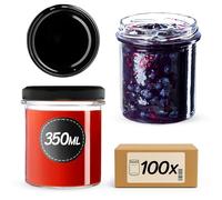 KADAX Lot de 100 bocaux en Verre 350ml Ø82 à Pois Rouges - Couvercle Twist-Off hermétique TO82 - pour confitures, conserves, cornichons, Miel & Fermentation