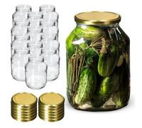 KADAX Lot de 12 bocaux de conservation en verre 2,5 l Ø100 mm avec couvercles dorés K4928
