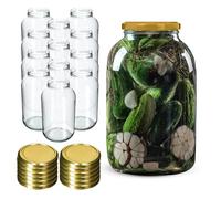 KADAX Lot de 12 Bocaux en Verre 4L avec Couvercle à Vis Ø100 mm, Pots de Conservation Large Ouverture pour Cornichons, Kombucha, Kimchi, Fermentation, Marinade (Doré)