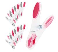 KADAX Lot de 12 pinces à linge, en plastique robuste, pinces à chaussettes colorées, résistantes au vent pour l'intérieur et l'extérieur (rouge/gris)