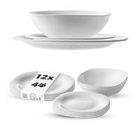 KADAX Lot de 12 Service de table pour 4 personnes, avec assiettes creuses, assiettes à dessert et assiettes plates, vaisselle de table, ensemble d'assiettes (blanc)