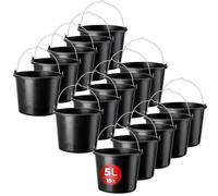KADAX Lot de 15 seaux de construction en plastique - 5 l - Pour jardin, chantier - Seau à eau, ciment solide - Pour le jardin, le chantier - Noir (15)