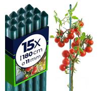KADAX Lot de 15 Tuteurs Tomate et Plantes - Acier Plastifié 180 cm × Ø 11 mm - Tuteur Jardin Potager pour Grandes Tomates, Haricots, Concombres et Plantes Grimpantes, Résistants aux Intempéries