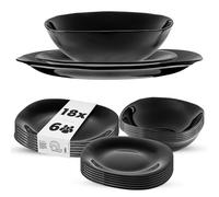 KADAX Lot de 18 Service de table pour 6 personnes, avec assiettes creuses, assiettes à dessert et assiettes plates, vaisselle de table, set d'assiettes (noir)
