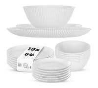 KADAX Lot de 18 Service de table pour 6 personnes, en verre opale blanc, avec bols à soupe, assiettes plates et assiettes à dessert, passe au lave-vaisselle, blanc XL