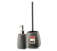 KADAX Lot de 2 accessoires de salle de bain en céramique, distributeur de savon, porte-savon et brosse WC (brosse et distributeur anthracite)