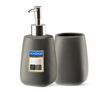 KADAX Lot de 2 accessoires de salle de bain en céramique, distributeur de savon, porte-savon et brosse WC (gobelet et distributeur anthracite)