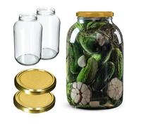 KADAX Lot de 2 Bocaux en Verre 4L avec Couvercle à Vis Doré, Grande Ouverture Ø100mm, Pots Hermétiques pour Conservation, Fermentation, Cornichons, Kombucha, Kimchi, Confitures
