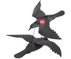 KADAX Lot de 2 Corbeaux effaroucheurs en Plastique - Noir - Anti-Pigeons pour terrasse Balcon - Attrape Suspendue Mobile avec Corde et Anneau pour éloigner Les Oiseaux