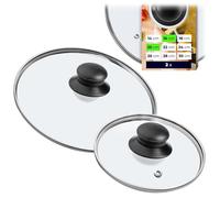 KADAX Lot de 2 couvercles en verre, diamètre 14-30 cm, couvercle résistant à la chaleur pour casserole, poêle, couvercle de poêle avec poignée en plastique, couvercle universel (20 + 16 cm)