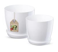 KADAX - Lot de 2 pots de fleurs avec soucoupe - Pots de fleurs en plastique ronds pour l'intérieur - Cache-pots pour fleurs et plantes d'intérieur, pots pour herbes (Lot de 2 - 23+28 cm, blanc)