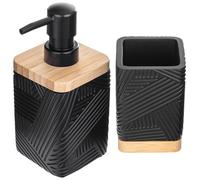 KADAX Lot de 2 pour salle de bain, gobelet à dents et distributeur de liquide vaisselle, Gobelet décoratif pour brosses à dents, Distributeur de savon moderne pour liquide vaisselle (Carré Noir)