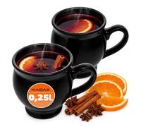 KADAX Lot de 2 tasses en faïence, 250 ml, pour vin chaud, avec anse, tasses à café en céramique, noires
