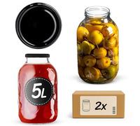 KADAX Lot de 2 très Grands bocaux 5L Ø100mm Noir - pour choucroute, Kimchi, Fermentation XL | Couvercle à vis hermétique, hermétique, Lave-Vaisselle, BPA-Free | Bocal de Fermentation XL