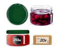 KADAX Lot de 20 bocaux à confiture 250 ml TO82 - Verts - Bocaux de conservation Mason Jar avec couvercle à visser - Bocaux hermétiques à visser - Pour miel et confiture