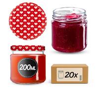 KADAX Lot de 20 bocaux en verre 200ml Ø66 - Couvercle Twist-Off hermétique TO66 - Pour confitures, conserves, cornichons, miel & fermentation