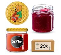 KADAX Lot de 20 bocaux en verre 200ml Ø66 - Couvercle Twist-Off hermétique TO66 - Pour confitures, conserves, cornichons, miel & fermentation