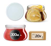 KADAX Lot de 20 bocaux en verre 300ml Ø82 - Couvercle Twist-Off hermétique TO82 - Pour confitures, conserves, cornichons, miel & fermentation