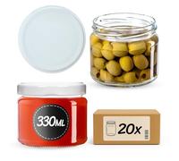 KADAX Lot de 20 bocaux en verre 330ml Ø82 à pois rouges - Couvercle Twist-Off hermétique TO82 - Pour confitures, conserves, cornichons, miel & fermentation