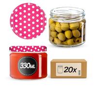 KADAX Lot de 20 bocaux en verre 330ml Ø82 à pois rouges - Couvercle Twist-Off hermétique TO82 - Pour confitures, conserves, cornichons, miel & fermentation