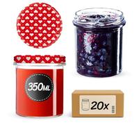KADAX Lot de 20 bocaux en Verre 350ml Ø82mm Motif cœur - pour confitures, Pesto, Sauce | Couvercle à vis hermétique, hermétique, Lave-Vaisselle, BPA-Free | Twist-Off, stérilisation