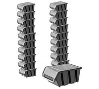 KADAX Lot de 20 boîtes de rangement empilables avec couvercle, en plastique PP, différentes tailles et couleurs, boîtes de rangement avec rabat pour mur d'outils (noir, 195 x 120 mm) K6540