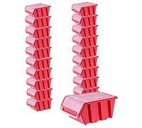 KADAX Lot de 20 boîtes de rangement empilables avec couvercle, en plastique PP, différentes tailles et couleurs, boîtes de rangement avec rabat pour mur d'outils (rouge, 195 x 120 mm) K6543