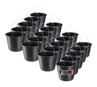 KADAX Lot de 20 Seau de Chantier en Plastique 12 l avec poignée et bac ŕ mortier pour Chantier, Jardin, Seau ŕ Ciment, Seau de Nettoyage Noir, Polypropylčne, Noir, 24 x 30 x 23 cm