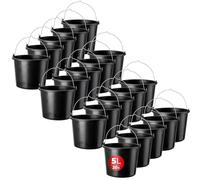 KADAX Lot de 20 seaux de construction en plastique de 5 l Pour le jardin et le chantier Seau à eau et à ciment solide Noir