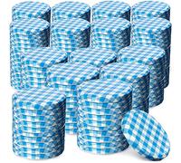 KADAX Lot de 200 couvercles à visser Diamètre : 82 mm En métal Avec 6 dents d'encliquetage Idéaux comme couvercle de rechange pour les bocaux à conserve Bleu à carreaux