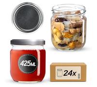 KADAX Lot de 24 bocaux en verre 425ml Ø82 - Couvercle Twist-Off hermétique TO82 - Pour conserves, cornichons, fermentation & confitures maison