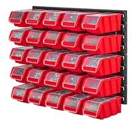KADAX Lot de 25 Étagère murale d'atelier, 58 x 39 cm, en plastique robuste, système de stockage résistant aux UV, plaques murales extensibles, étagère murale d'atelier pour garage, rouge