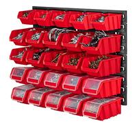KADAX Lot de 25 Étagère murale d'atelier, 58 x 39 cm, en plastique robuste, système de stockage résistant aux UV, plaques murales extensibles, étagère murale d'atelier pour garage, rouge